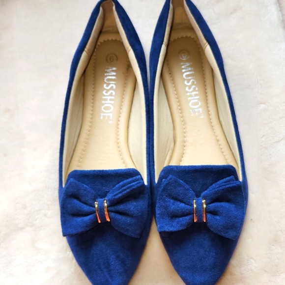 Musshoe Elegant Blue Flats with Decorative Bows - Picture 1 of 4